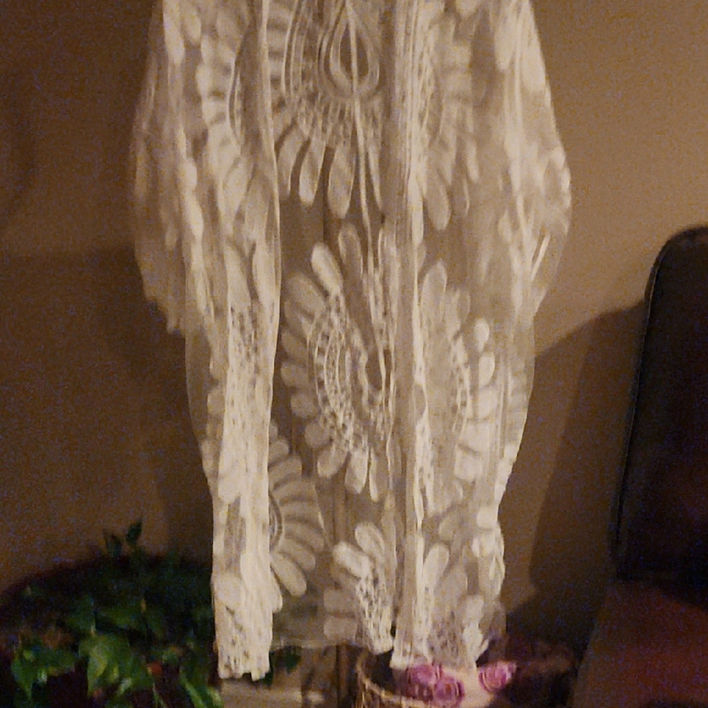 Lace Floral Sheer Swim Coverup - White
